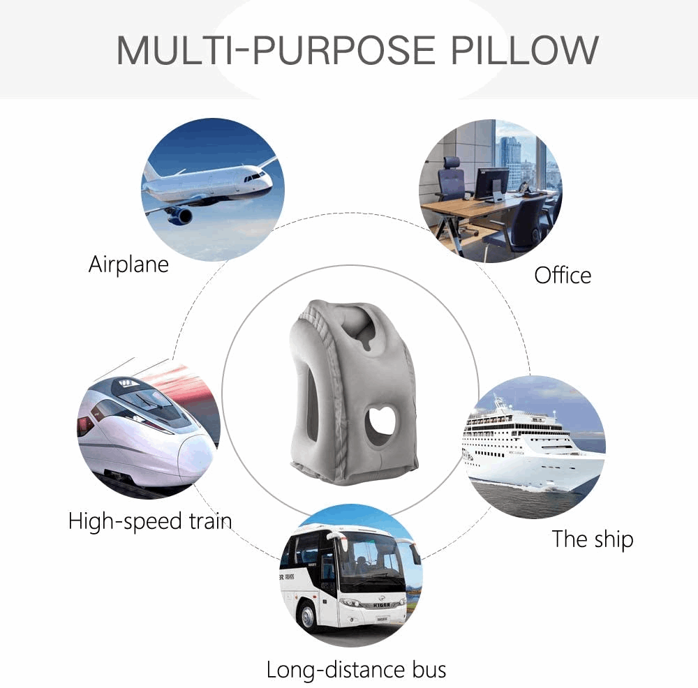 Inflatable Neck Pillow Used for Airplanes/Cars/Buses/Trains/Office Napping with Free Eye Mask/Earplugs (Gray), Small
