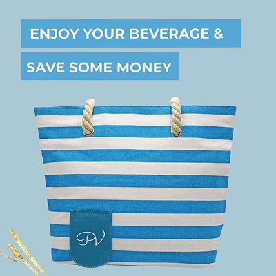 Tote Beach Bag - Canvas Drink Purse with Hidden Spout and Dispenser Flask for Drink Lovers That Holds and Pours 50Oz of a Beverage! Traveling, Concerts, Bachelorette Party - Turquoise/White