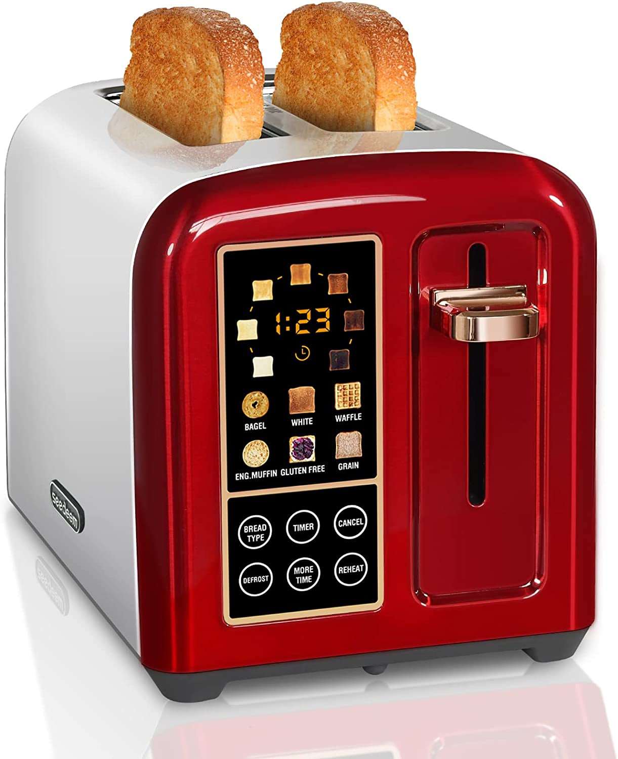 Toaster 2 Slice, Stainless Steel Bread Toaster with LCD Display and Touch Buttons, 50% Faster Heating Speed, 6 Bread Selection, 7 Shade Settings, 1.5''Wide Slots Toaster with Cancel/Defrost/Reheat Functions, Removable Crumb Tray, 1350W, Silver Metallic