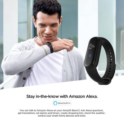 Band 5 Activity Fitness Tracker with Alexa Built-In, 15-Day Battery Life, Blood Oxygen, Heart Rate, Sleep & Stress Monitoring, 5 ATM Water Resistant, Fitness Watch for Men Women Kids, Black