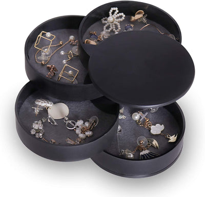 Jewelry Organizer, Small Jewelry Storage Box Earring Holder for Women, 5-Layer Rotating Travel Jewelry Tray Case with Lid for Bracelets Rings Bracelets