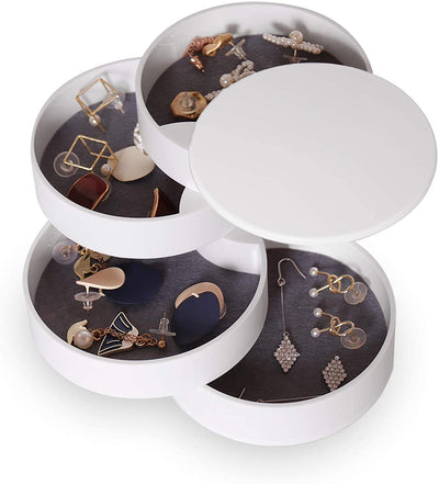 Jewelry Organizer, Small Jewelry Storage Box Earring Holder for Women, 5-Layer Rotating Travel Jewelry Tray Case with Lid for Bracelets Rings Bracelets