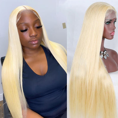  30 34 Inch Blonde Bone Straight Lace Front Human Hair Wig for Black Women Brazilian 13X1 T Part 613 HD Lace Frontal Wig