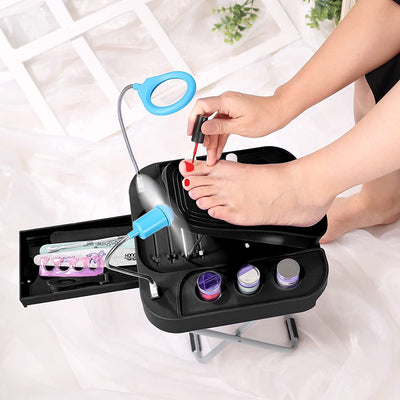 Pedicure Foot Rest with LED Magnifier and Drying Fan, Adjustable Foot Rest, Reinforced and Thickened, Stable and Easy for Pedicures at Home, with Storage Box, Beauty Pedicure Kit