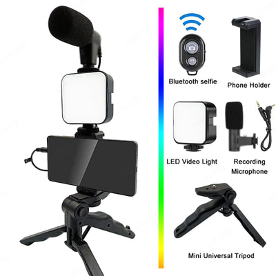 Phone Holder Photography Lighting Smartphone Video Kit Microphone LED Selfie Tripod Recording Handle Portable Stabilizer Bracket