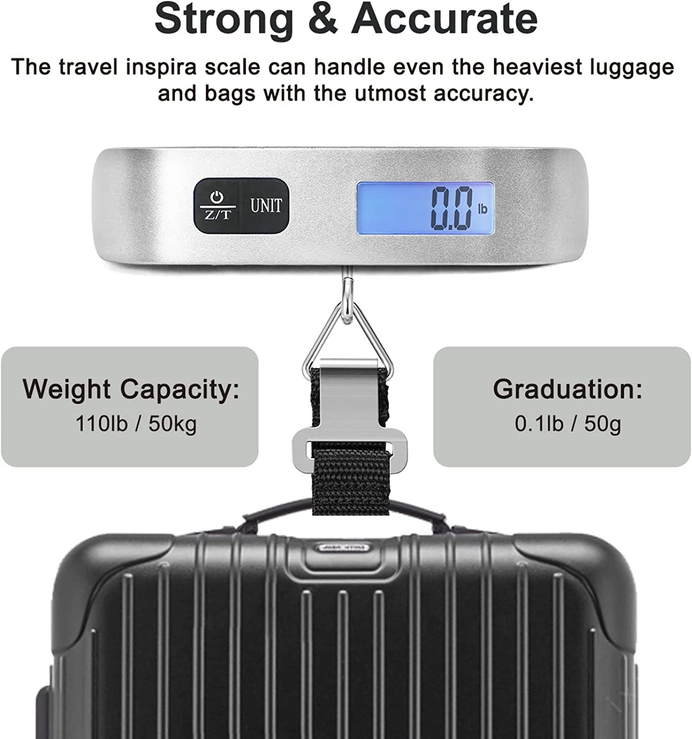 Luggage Scale, Portable Digital Hanging Baggage Scale for Travel, Suitcase Weight Scale with Rubber Paint, 110 Pounds, Battery Included
